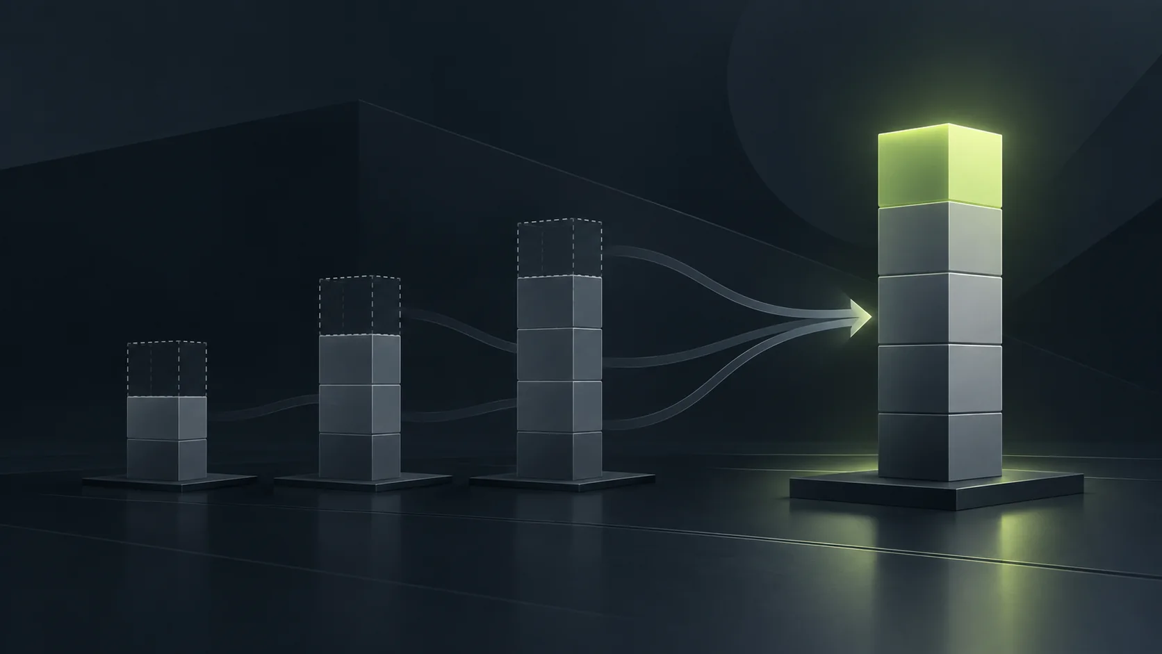 A dark illustration of a stack of task bars resolving into a single total, with discarded passes shown faded
